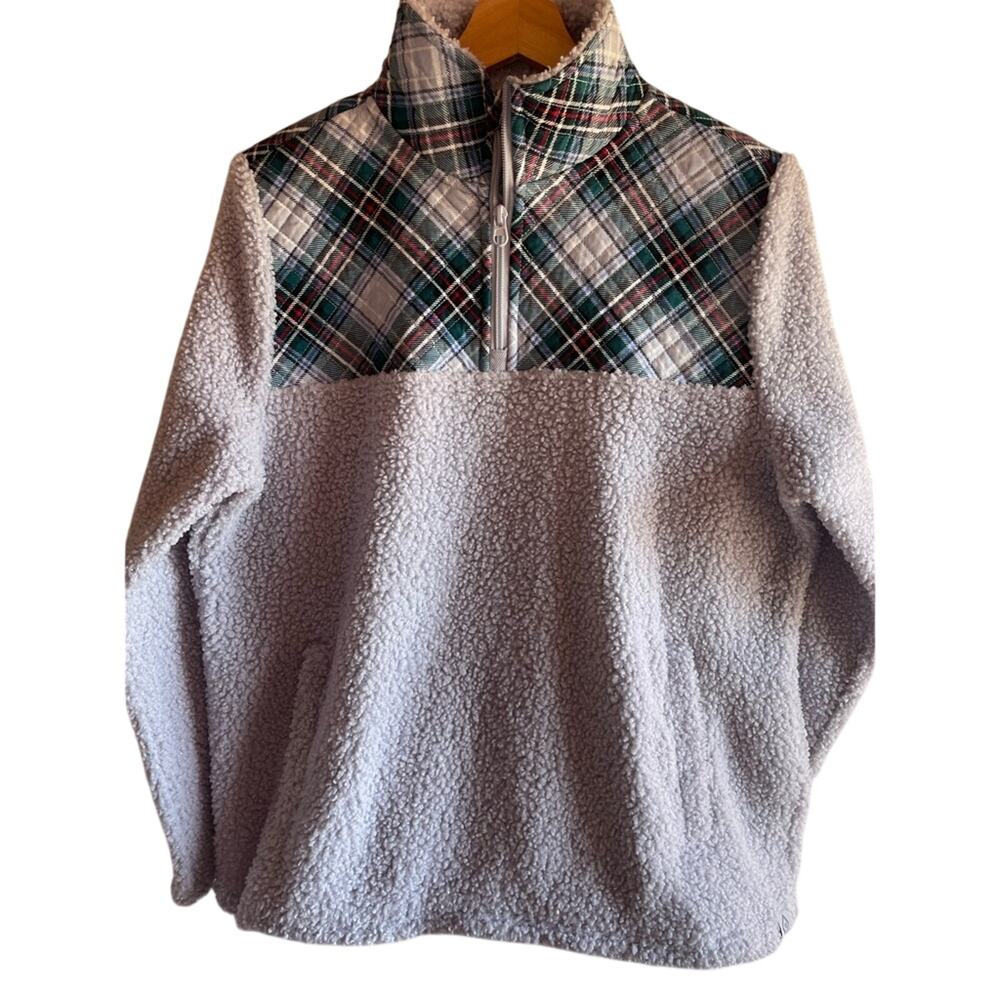 VERA BRADLEY Snowy Plaid 1/4 Zip Plaid Pullover Teddy Jacket Size Women’s M